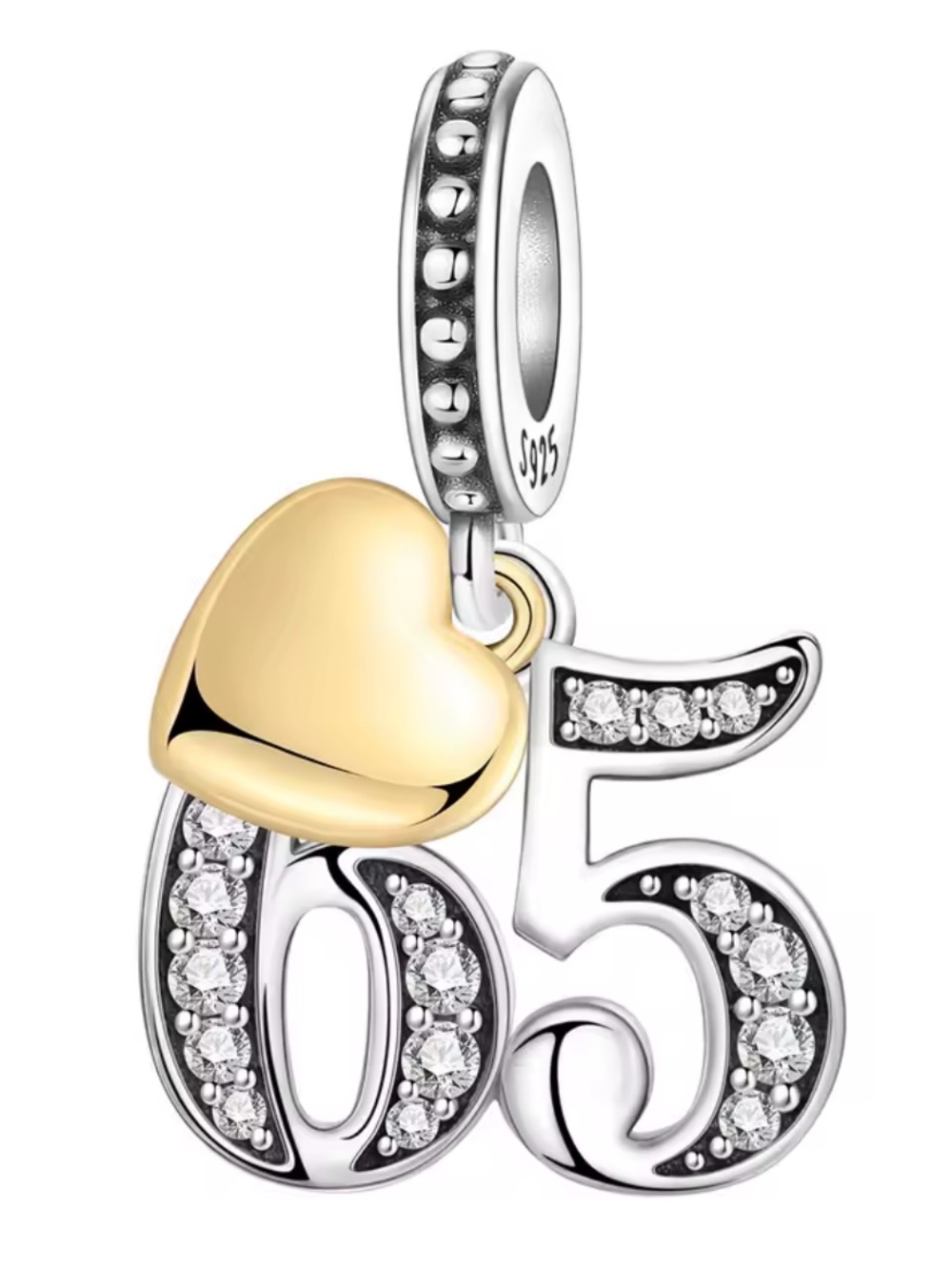 New Pandora Sterling Silver '65' Birthstone Charm with Gold Heart